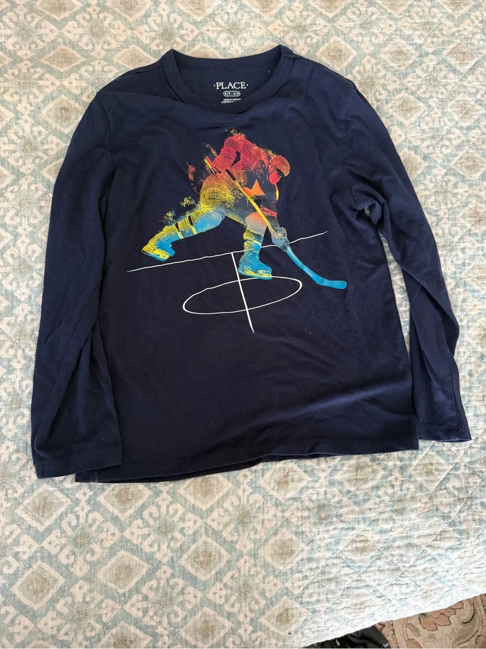 The Children's Place Navy Long-Sleeve Hockey Player Graphic Tee